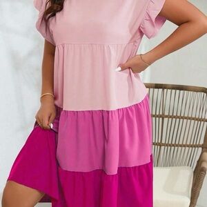 Pre Loved Shein Pink Colorblock Flowy Plus Size Dress Size 3XL(Size 18)